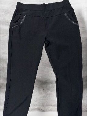 Black Ponte Knit Pull-On Pants with Glitter Trim on pockets Stretchy